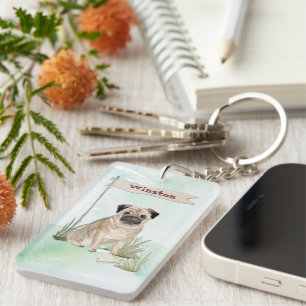 Porte-clés Nom personnalisé Carlin animal de compagnie chien