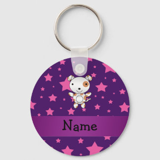 Porte-clés Nom personnalisé chien rose étoiles violet
