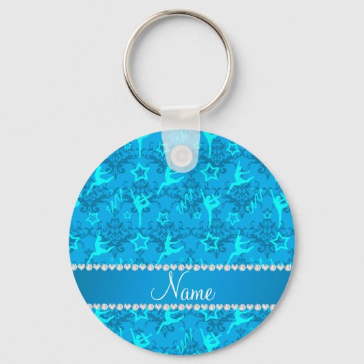 Porte-clés Nom personnalisé ciel bleu damassé gymnastique (Recto)