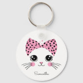 Porte-clés Nom personnalisé Cute face de chat (Recto)