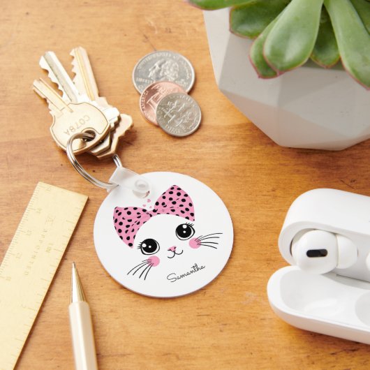 Porte-clés Nom personnalisé Cute face de chat (Bureau)