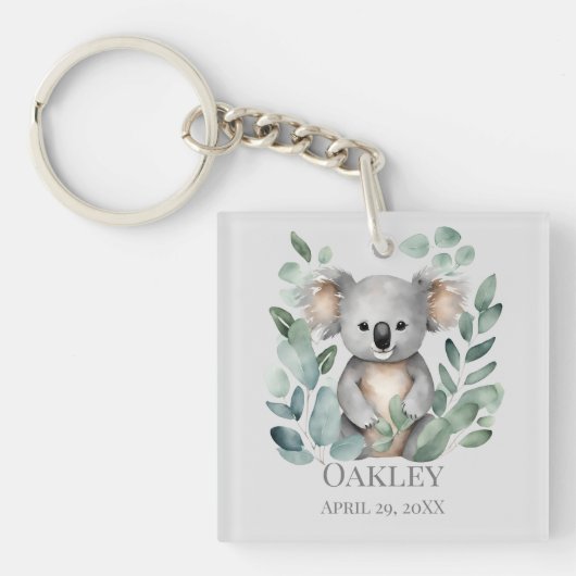 Porte-clés Nom personnalisé Date de naissance Ours Koala (Devant)