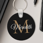 Porte-clés Nom personnalisé Écriture manuscrite de monogramme<br><div class="desc">Créez votre propre porte - clé rond noir personnalisé avec votre nom de script manuscrit et monogramme personnalisé.</div>