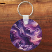 Porte-clés Nom personnalisé Effet peinture violet vibrant (Verso)