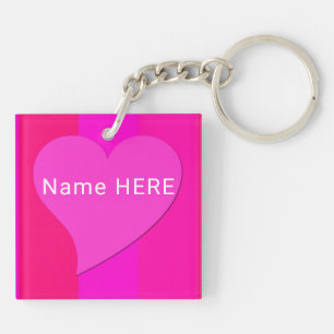 Porte-clés Nom personnalisé élégant et Coeur rose