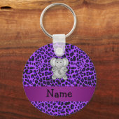 Porte-clés Nom personnalisé éléphant violet empreinte de léop (Recto)