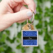 Porte-clés Nom personnalisé empreinte de léopard bleu (main)