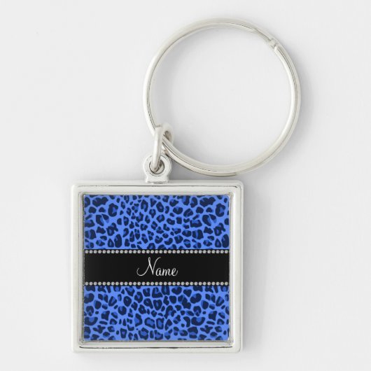 Porte-clés Nom personnalisé empreinte de léopard bleu (Devant)