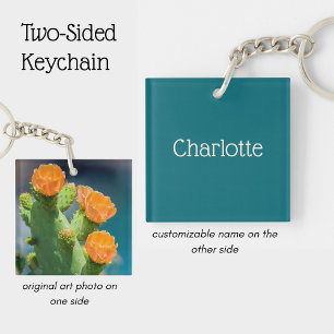 Porte-clés Nom personnalisé et Photo de fleur de Cactus