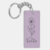 Porte-clés Nom personnalisé Février violet Fleur de naissance (Devant gauche)