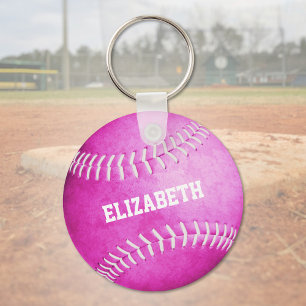 Porte-clés nom personnalisé filles rose softball