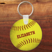 Porte-clés nom personnalisé filles softball jaune (Recto)
