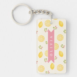 Porte-clés Nom personnalisé floral citron été sur mesure