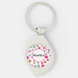 Porte-clés Nom personnalisé Fun Colorful Flowers heureux