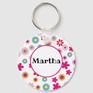 Porte-clés Nom personnalisé Fun Colorful Flowers heureux