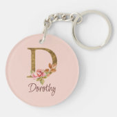 Porte-clés Nom personnalisé Gold Foil Blush rose Roses Lettre (Dos)