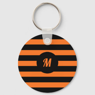 Porte-clés Nom personnalisé initial rayures noires et orange