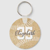 Porte-clés nom personnalisé jersey numéro girly or softball (Recto)