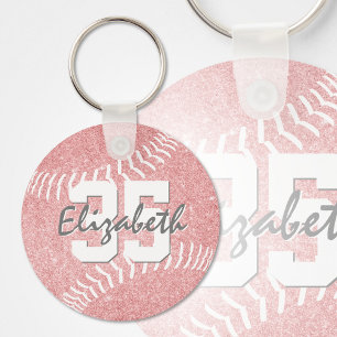Porte-clés nom personnalisé jersey numéro girly rose softball
