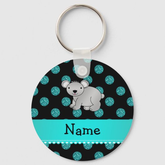 Porte-clés Nom personnalisé koala turquoise pois (Recto)