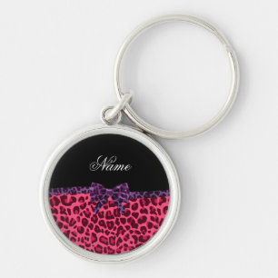 Porte-clés Nom personnalisé léopard rose motif pourpre arc