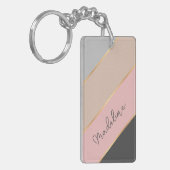 Porte-clés Nom personnalisé Lignes rose pâle et gris clair de (Devant gauche)