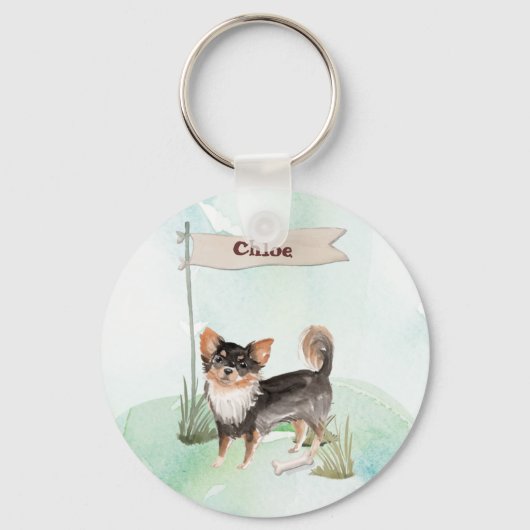 Porte-clés Nom personnalisé Long Haired Chihuahua Chien anima (Recto)