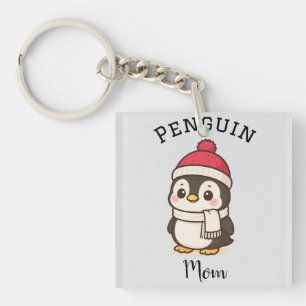 Porte-clés Nom personnalisé "Maman pingouin" Rouge Blanc Noir