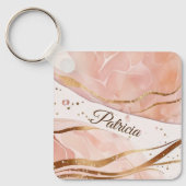 Porte-clés Nom personnalisé Marble Rose Or (Recto)