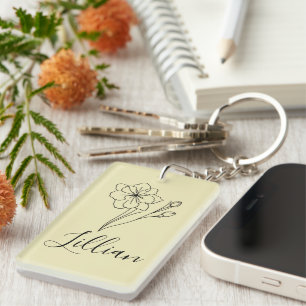 Porte-clés Nom personnalisé Mars jonquil Fleur de naissance