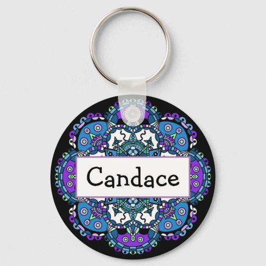 Porte-clés Nom personnalisé mauve et bleu Mandala Magnet (Recto)