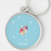 Porte-clés Nom personnalisé mignon anges sur bleu (Devant)