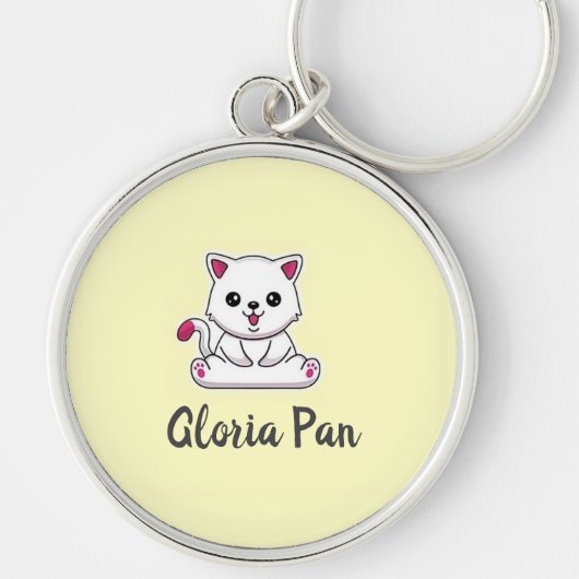 Porte-clés Nom personnalisé mignon chat blanc sur jaune (Devant)