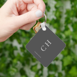 Porte-clés Nom personnalisé moderne et initiales gris