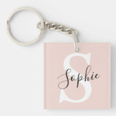 Porte-clés Nom personnalisé moderne Monogram Pastel Rose (Devant)