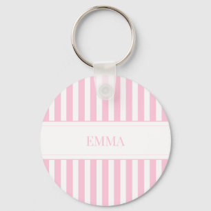 Porte-clés Nom personnalisé moderne rose prépa rayé simple mi