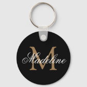 Porte-clés Nom personnalisé Monogramme Elégant Black Gold (Recto)