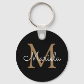 Porte-clés Nom personnalisé Monogramme Joli manuscrit noir (Recto)