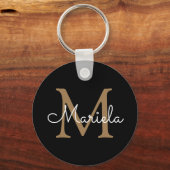 Porte-clés Nom personnalisé Monogramme Joli manuscrit noir (Recto)
