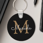 Porte-clés Nom personnalisé Monogramme Joli manuscrit noir<br><div class="desc">Créez votre propre porte - clé rond noir personnalisé avec votre nom de script manuscrit personnalisé et votre monogramme.</div>