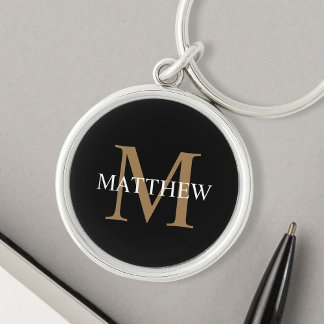 Porte-clés Nom personnalisé Monogramme noir