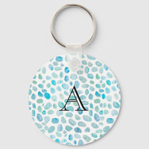 Porte-clés Nom personnalisé Monogramme Verre de mer