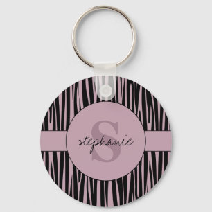 Porte-clés Nom personnalisé Monogramme Zebra stripes motif