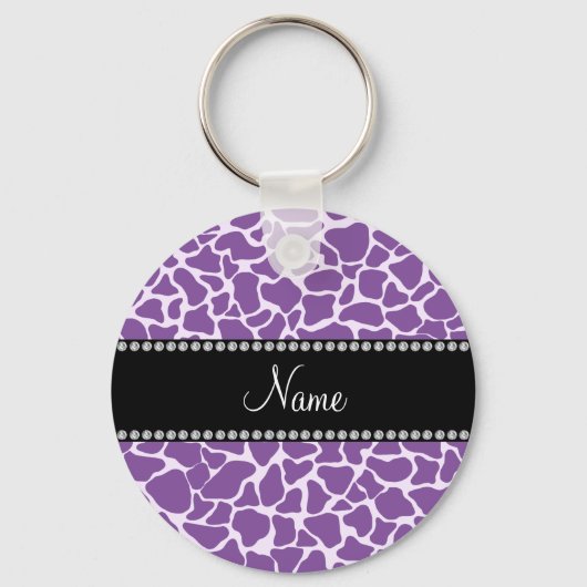 Porte-clés Nom personnalisé motif de girafe violet (Recto)