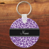 Porte-clés Nom personnalisé motif de girafe violet (Recto)