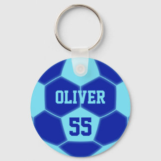 Porte-clés Nom personnalisé Numéro Bleu Bleu balle de soccer