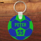Porte-clés Nom personnalisé Numéro Bleu vert balle de soccer (Recto)