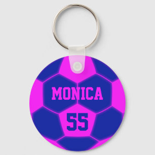 Porte-clés Nom personnalisé Numéro Pink Blue Soccer Ball