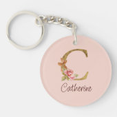 Porte-clés Nom personnalisé Or Foil Roses Blush Rose Lettre C (Devant)