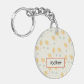 Porte-clés Nom personnalisé orange feuille tropicale crème (Devant gauche)